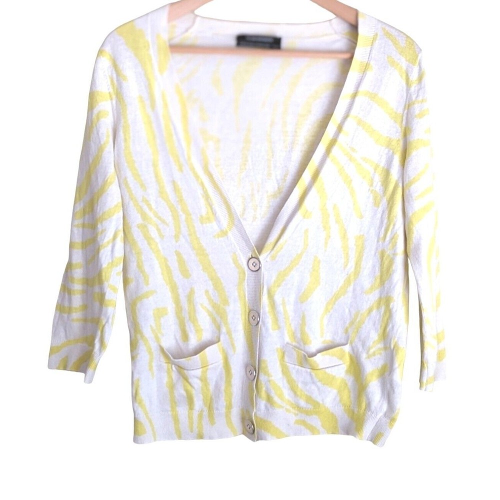 Club Monaco Yellow Animal Print White Cardigan Size Medium